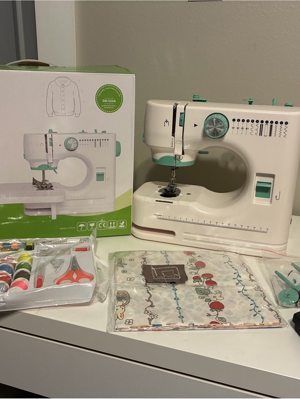 Amazon White and Mint Portable Sewing Machine Kit